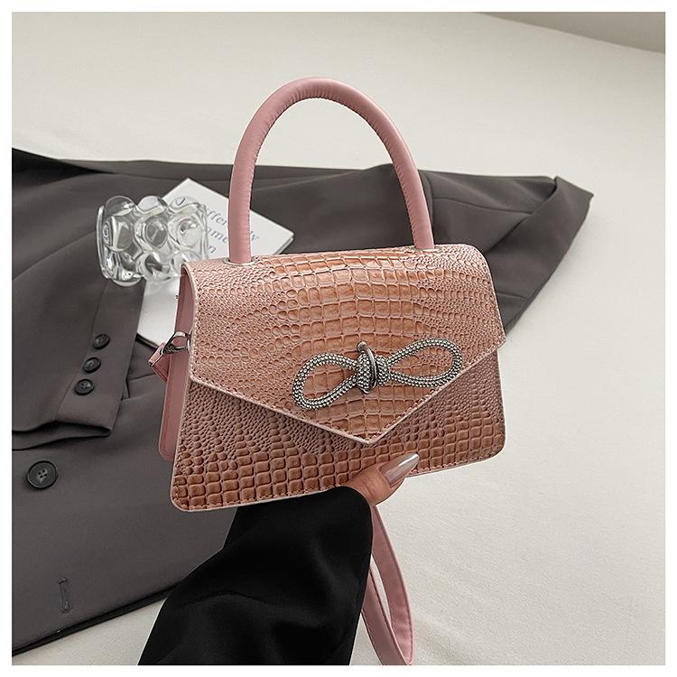 

Корейская версия простой однотонной сумки с бантом и строчкой для девочек, модная косая сумка через плечо, повседневная женская сумка розовый