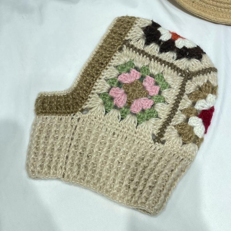 Dzianinowa kominiarka z wzorem kwiatowym dla uczniów, dorosłych. Wiatroszczelna czapka zimowa, ochrona szyi. Dla nastolatków, utrzymująca ciepło. Czapka rowerowa