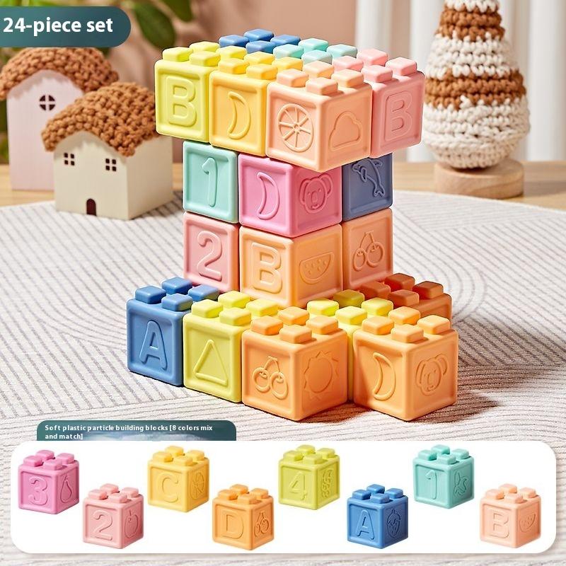Baby-Weichgummi-Bausteine, Silikon-Beißbälle zum Greifen, Lernspielzeug für Babys 6-8 Monate, Spielzeug für Kinder 1-3 Jahre