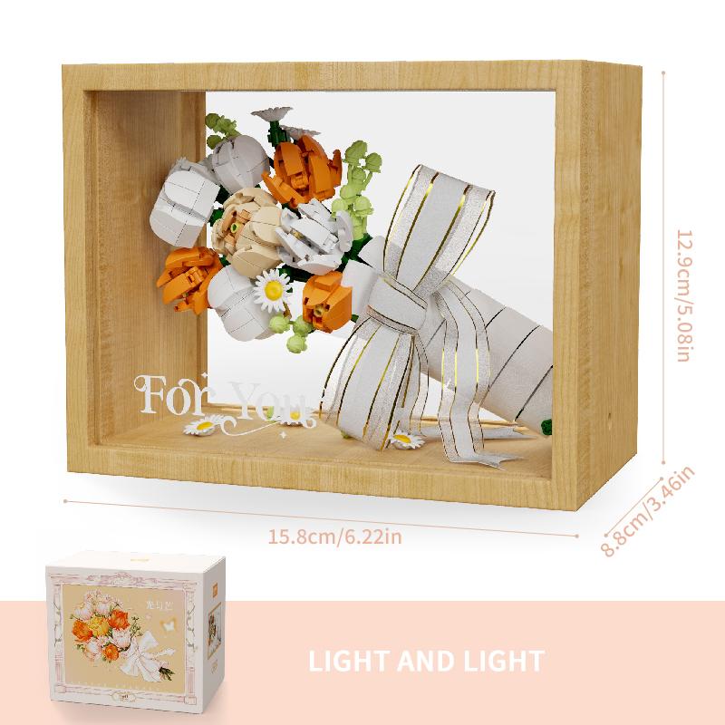 Non-Toxic Bouquet Building Blocks Assembly Moc Model Diy Eternal Flower Display Wooden Box Bricks Kits Holiday'S Day Gifts Children Toys