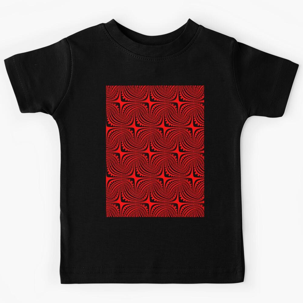 Abstract Red & Black Wavy Fractal Blocks Kids T-Shirt 130