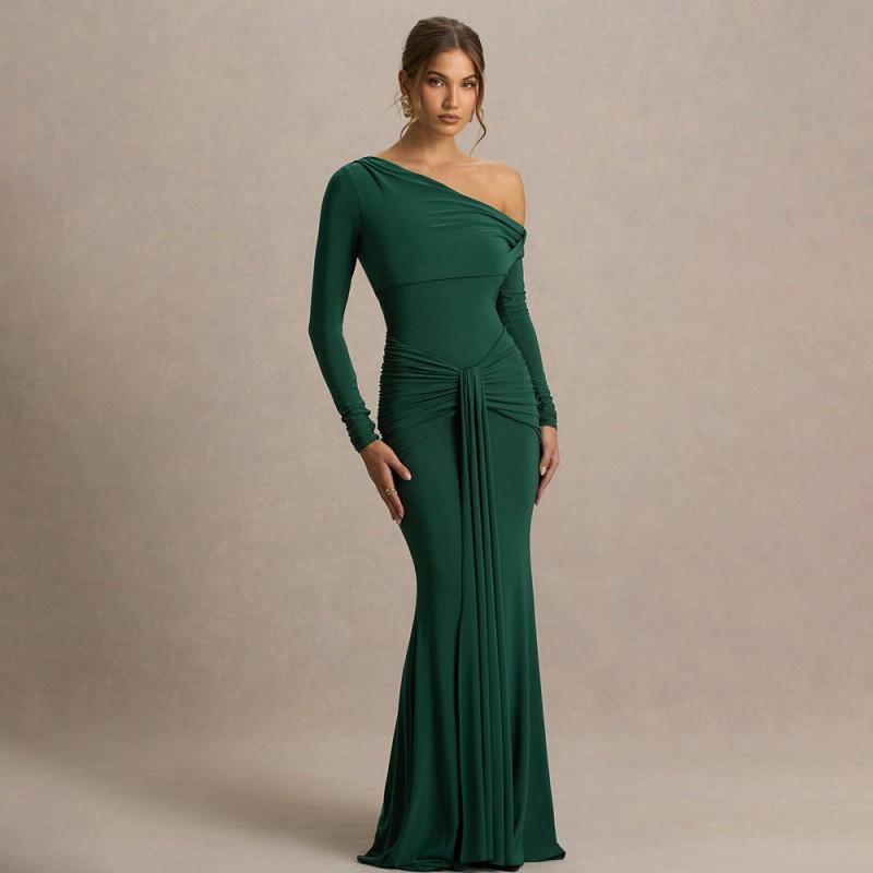 Womens Long Sleeve Dress Slim Fit High Waist Ruched Fashionable Sexy Party Gown