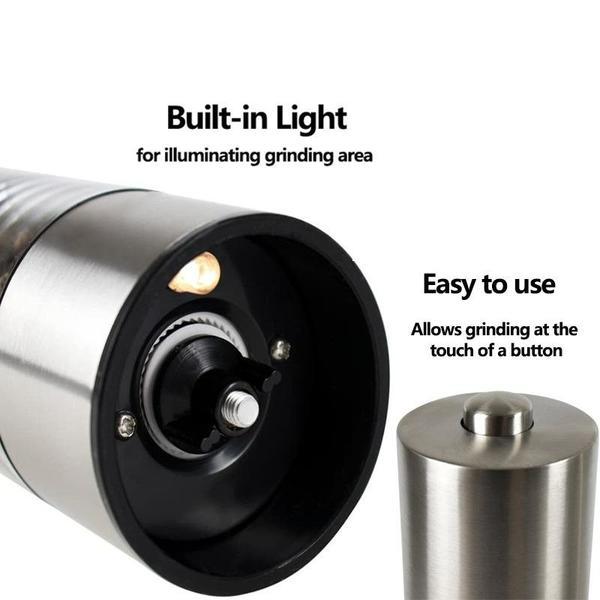 Stainless Steel Electric Salt and Pepper Mill Set Automatic Herb Spice Grinder Adjustable Coarseness Gifts Kitchen Gadget