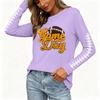 Women's Stylish Long Sleeve Rugby-Inspired Printed Top, Neck with Side Slit for Casual Wear