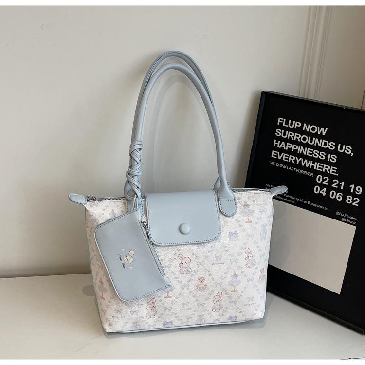 Retro commuter large-capacity bag women's 2025 new niche design shoulder bag sweet and cute printed tote bag