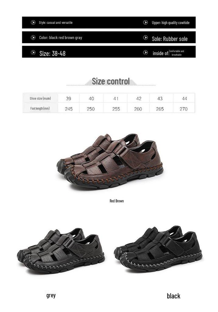 Sandales d'été fermées en cuir pour hommes: Chaussures de pêcheur d'extérieur faites à la main