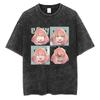 X Family Single Vintage Washed T Shirt Forger Trio Color Block Text Print Cotton Tee For Global Spy Anime Fans Oversize 303