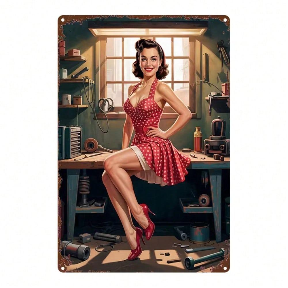 Vintage Retro Pin Up Girl Metal Tin Sign 8x12 Inch Funny Wall Art Man Cave Decor