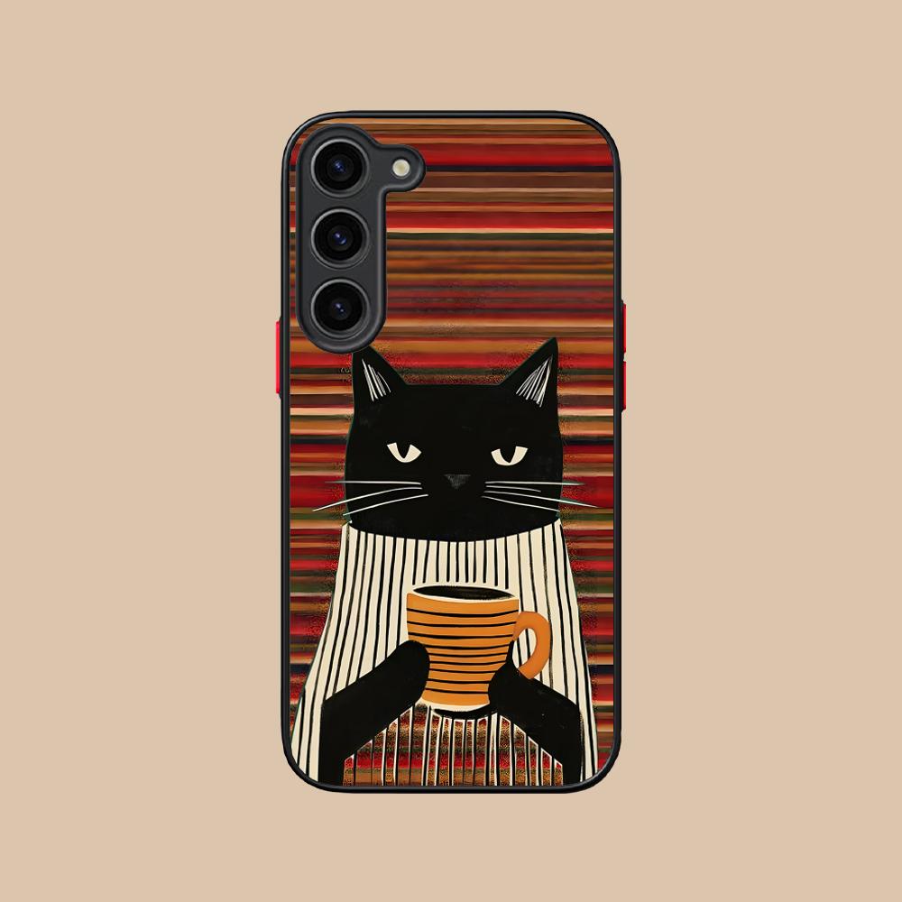 Custodia in Silicone per Cellulare Gatto Caffè Carino per Samsung Galaxy S26 S25 S24 S23 S22 S21 Plus FE Ultra Cover Colorata
