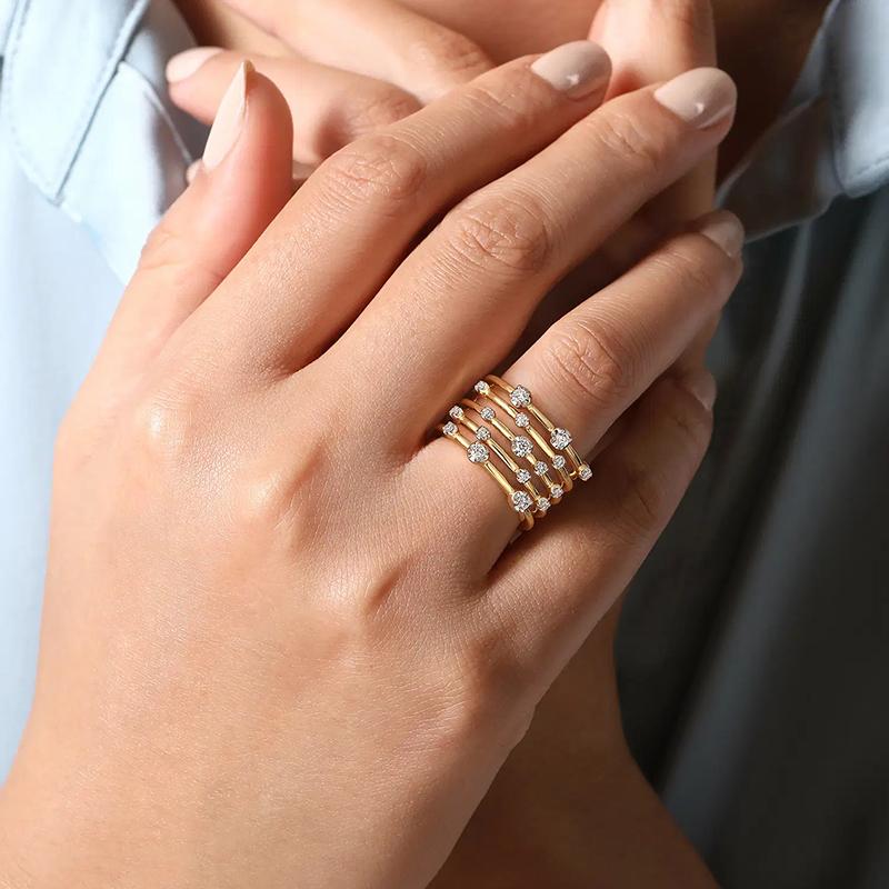 Huitan Multi-layered Two Tone Rings with Sparkling Cubic Zirconia Statement Daily Party Rings for Women Trendy Jewelry Drop Ship