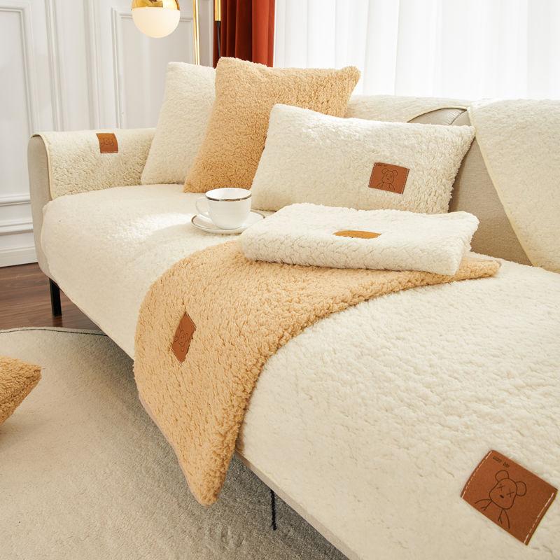 

Зимний шерстяной флисовый чехол для дивана, плюшевые подушки, утепленный, нескользящий, однотонный, защитный чехол для дивана для гостиной 90*70cm