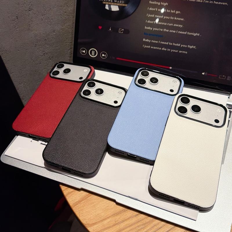 For iPhone 13 14 15 16 17 18 Pro Max Large Window Leather Texture Shockproof Soft Phone Case Cover