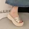 Thick-bottomed One-word Slippers for Women's Summer Wear 2025 Spring and Summer New Fashion Lazy Beach Mop Fashion Sandals