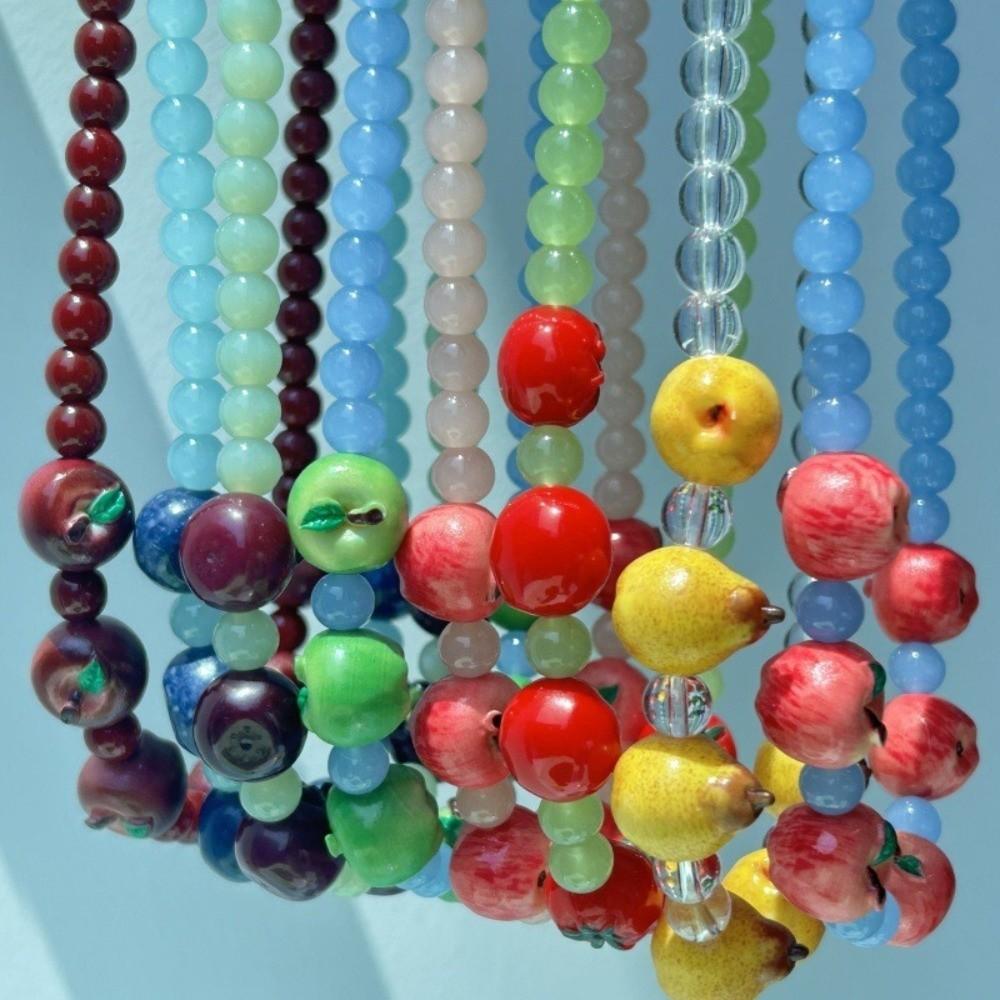 Vintage Colorful Choker Stackable Retro Necklace Simple Fruit Bead Necklace Gift