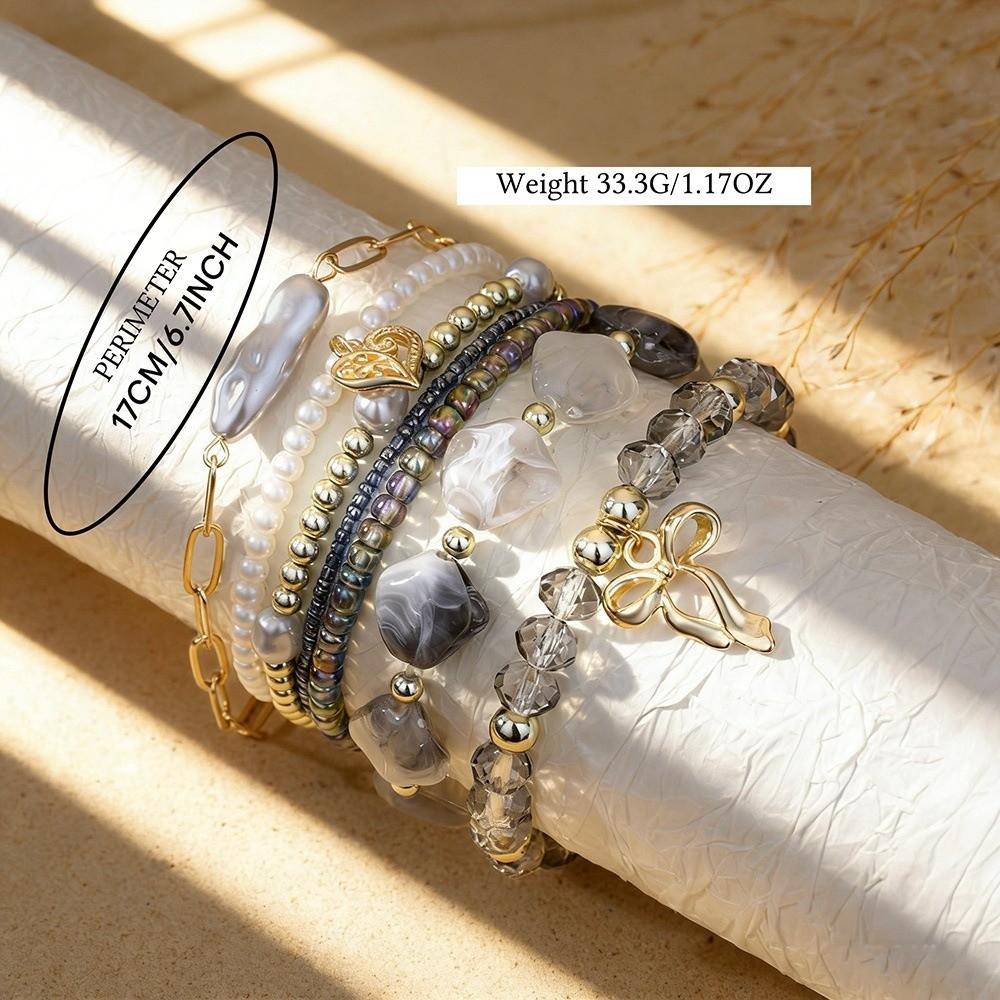 Multi-layer Design Boho Bracelet Imitation Pearl Beaded Chain Bangle Strand Bracelet  Women Jewelry