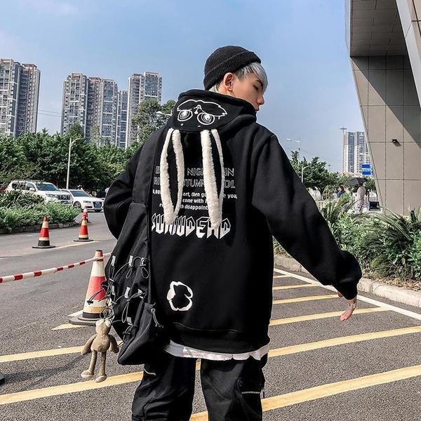 Casal Hoodies Animal Impresso Kawaii Coelho Moletom Com Capuz Tops Bonito Coelho Gráfico Outerwear