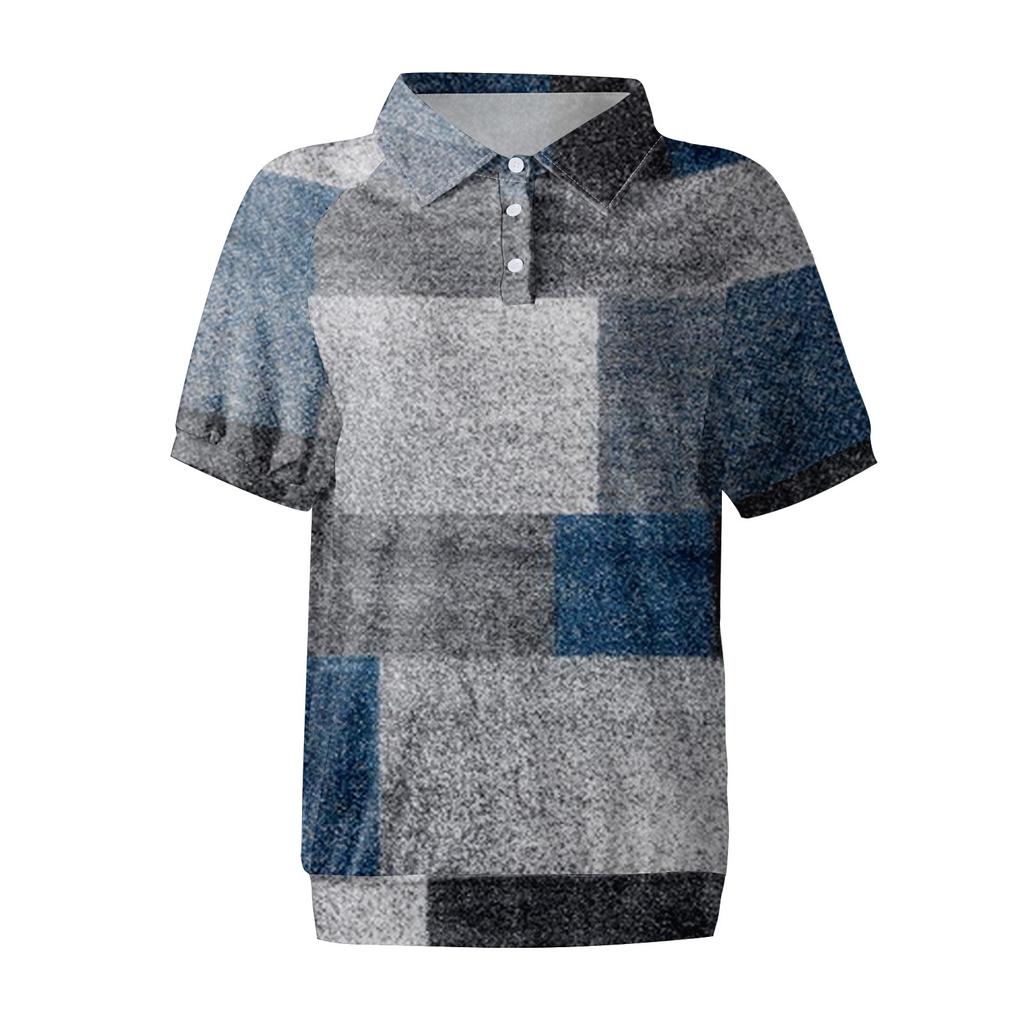 Women's Casual Floral Print V-Neck Short Sleeve Decorative Button T-Shirt Top