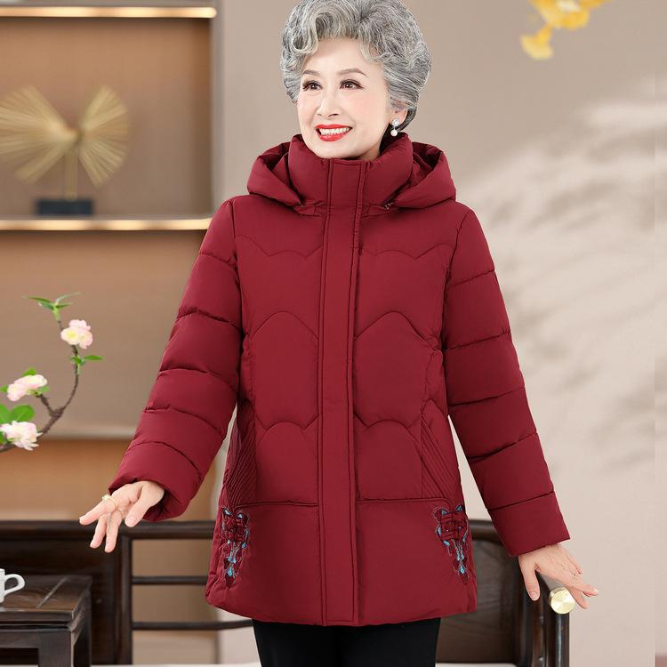 Middle-aged and Elderly Grandma Clothes Winter Clothes Female Mothers Winter Fashionable Hooded Cotton Coat Old Lady Cotton Coat Thick Coat