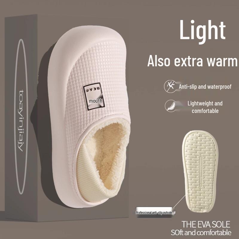 Winter Waterproof Indoor/Outdoor Thick-Soled Slippers with Velvet Lining for Men & Women
