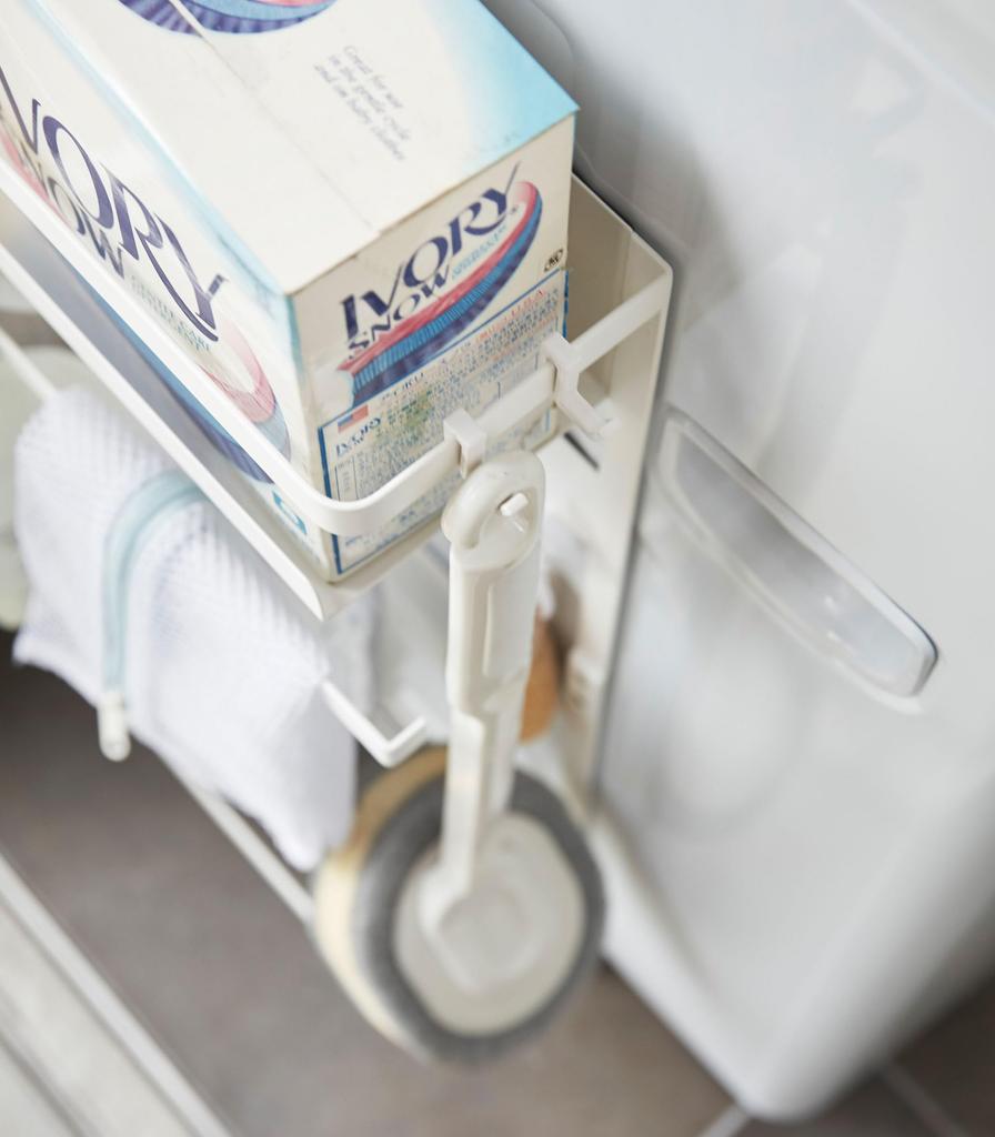Yamazaki Washing Machine Side Magnetic Storage W28 x D11 x Plate Laundry Laundry 3309 (Yamazaki Industries) Rack, White, Approx. H67cm, Design, Rack,