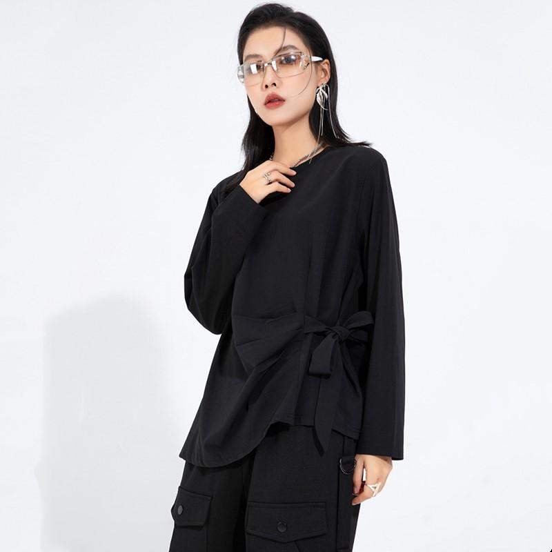 Long Sleeve Oversized Black Vintage Casual Loose Spring Autumn T Shirt Tops Women T-shirt