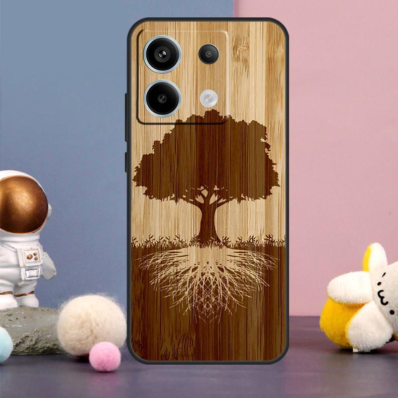 Tree Flower Bamboo Wood Case For Xiaomi Redmi Note 13 9 10 11 12 14 15 Pro Plus Redmi 15 15C 14C 10C 12C 13C Cover