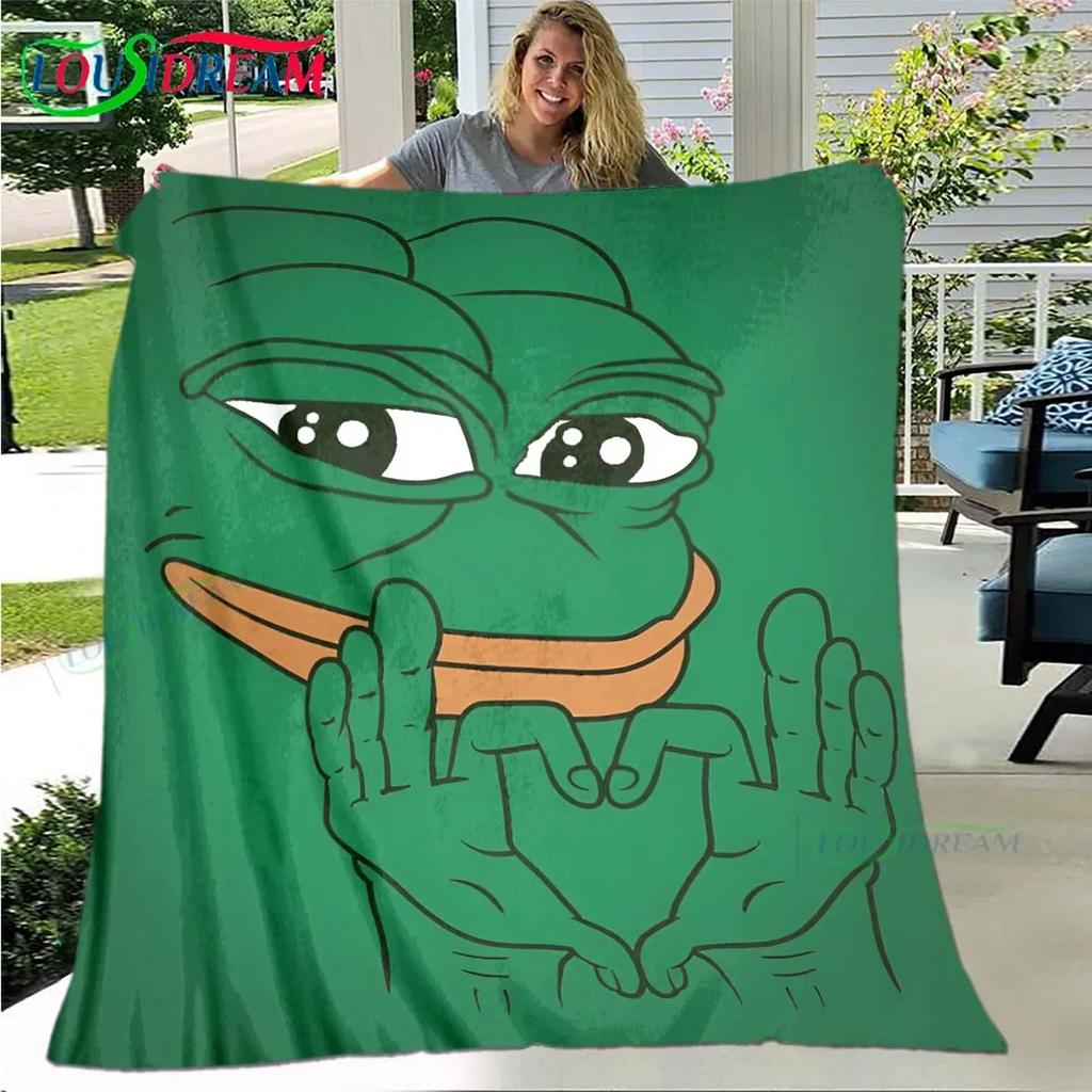 Cartoon Frog Pepe  Printed Four Season Blanket Sofa Cover Travel Bed Plush Office Break Blanket Birthday Gift Picnic Blanket