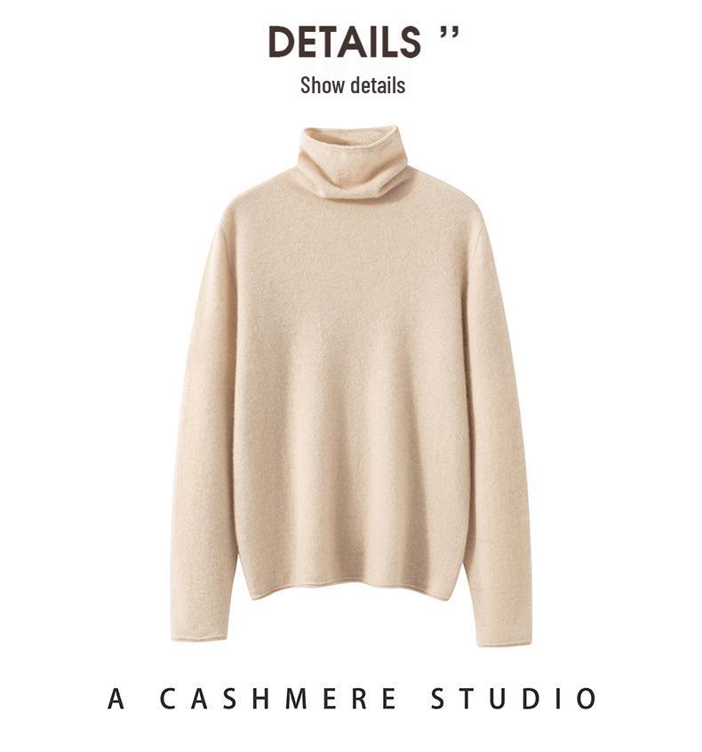 Women's 100% Pure Cashmere High Neck Soft Knit Sweater - Korean Style, Non-Scratchy, Autumn/Winter Base Layer