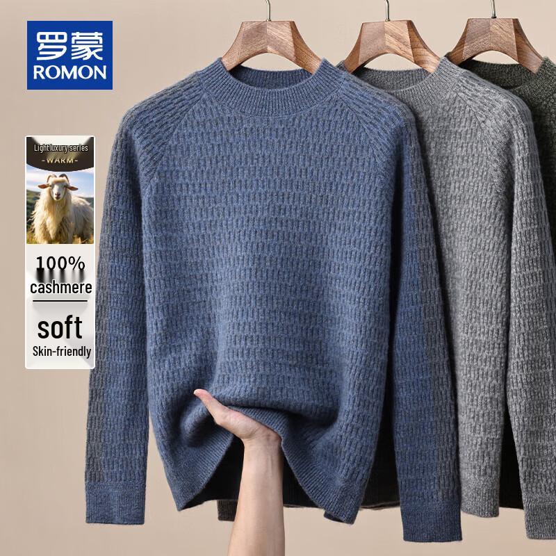 ROMON Men's 100% Cashmere Semi-Turtleneck Pullover Sweater