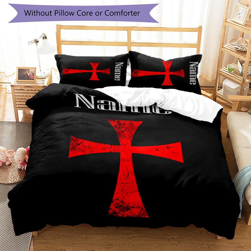 3pcs Custom Name Cartoon Knights Templar Bedding Set Duvet Cover Closure Includes 1 Duvet Cover & 2 Pillowcases for All Seasons Bedroom Decor