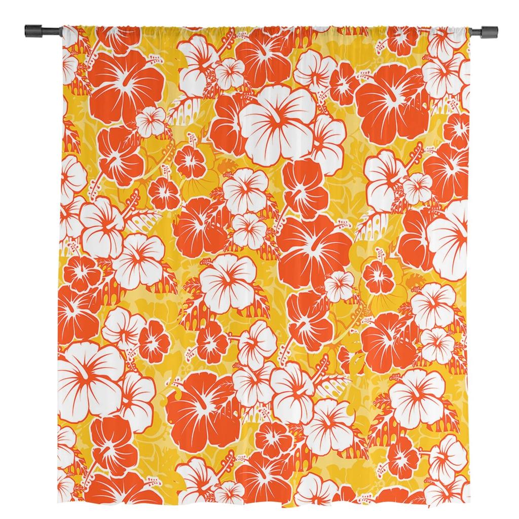 Perdele Transparente din Șifon cu Textură de Floare Tropicală Hawaiiană pentru Living, Decor Acasă, Fereastră, Voal, Tulle, Draperii
