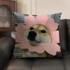 Cute Dog Cat Kawaii Gift Cushion Cover Natural Linen Organic Fabric Double-Sided Printing Sofa Home Decor Gift Pillow Case