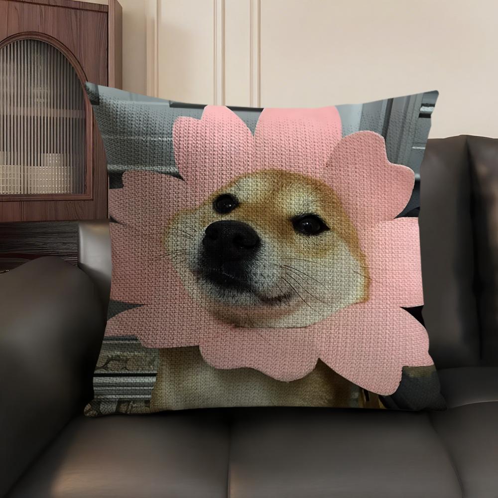 Cute Dog Cat Kawaii Gift Cushion Cover Natural Linen Organic Fabric Double-Sided Printing Sofa Home Decor Gift Pillow Case