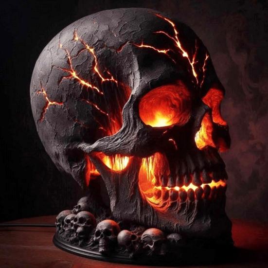 Skalle Bordlampe Gotisk Magma Skallelampe Skummel LED Menneskeskalle Bordlys for Halloweenfest Manteldekorasjon