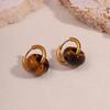 18k Gold-Plated Stainless Steel Hoops with Natural Agate, Amber, and Tiger Eye Earrings