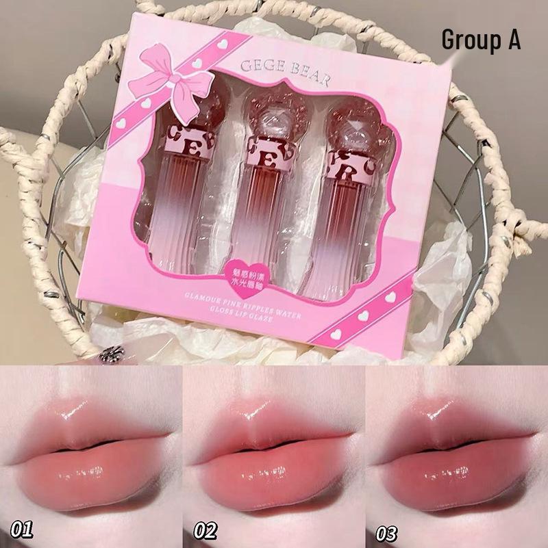 Gege Bear Enchanting Pink Lip Glaze Set for Women – Plumping, Whitening, Dewy Finish Lipstick