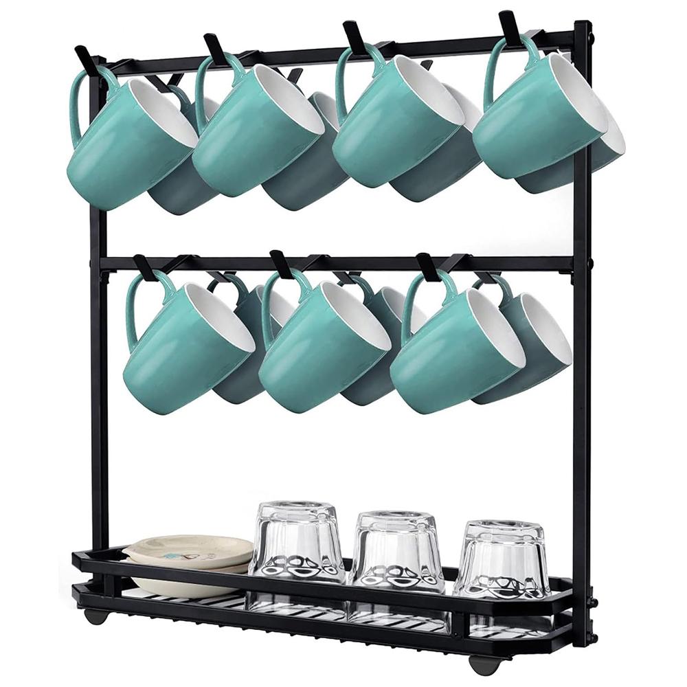 

Coffee Mug Holder Rack 3-Tier Iron Storage Organizer Kitchen Counter Cup Hanging Stand A