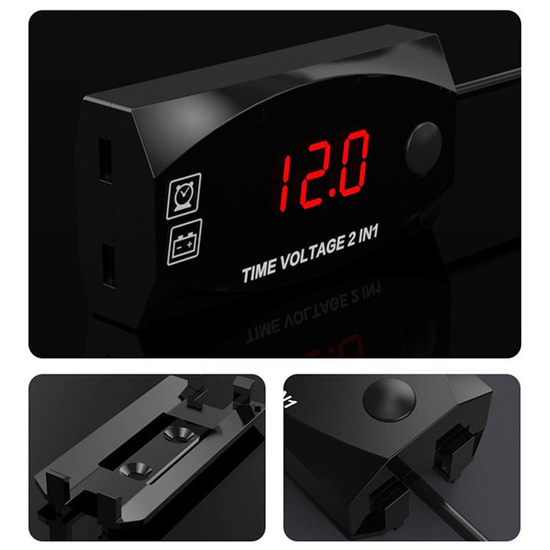 

2 In 1 Universal Motorcycle Electronic Clock Voltmeter Ip67 Waterproof Display