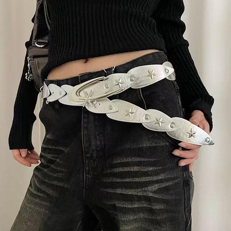 Retro Jeans Decor Star Buckle Belt Black Y2K Pu Waistbands Korean Style Fashion Trouser Decoration Dress Decoration