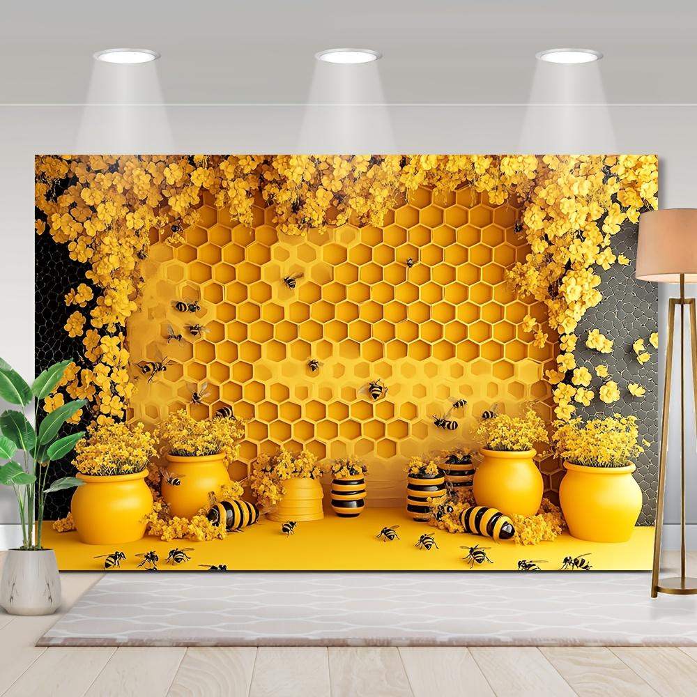 A Vibrant Background of Bees and Honeycomb Photography, Perfect for Party Decoration and Photo Booths, Bee Decoration