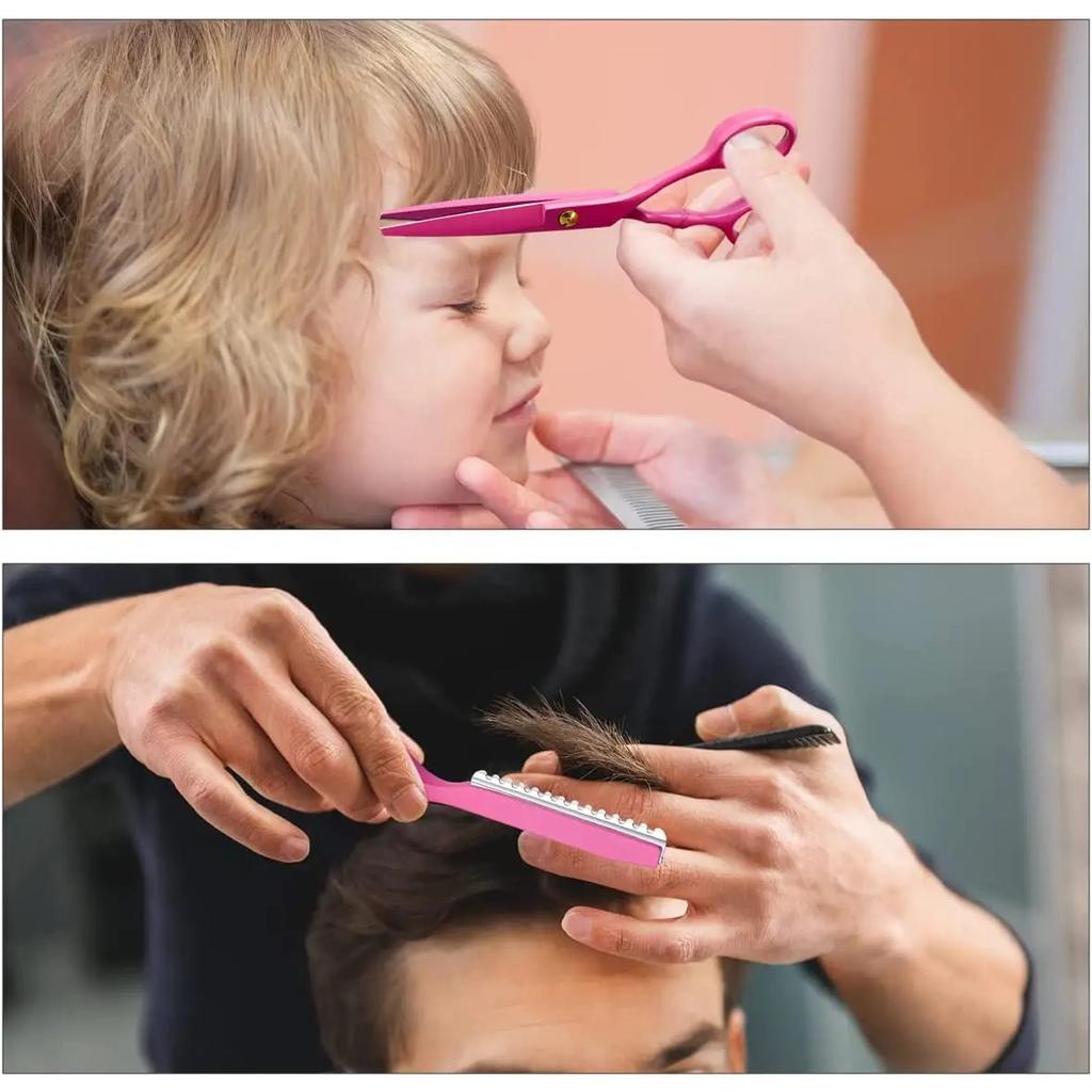 Professional Pink Hair Cutting Shears Thinning Texturing Scissors Barber Scissors With Hair Comb Hair Clips