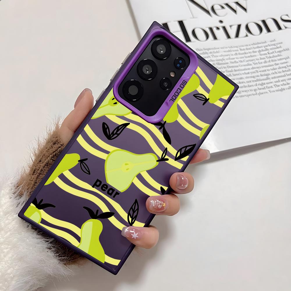 Ins Fruit Fashion Phone Case For Samsung Galaxy S25 Edge S24 S23 S22 S21 S20 Ultra Funda Silicone Silver Cover