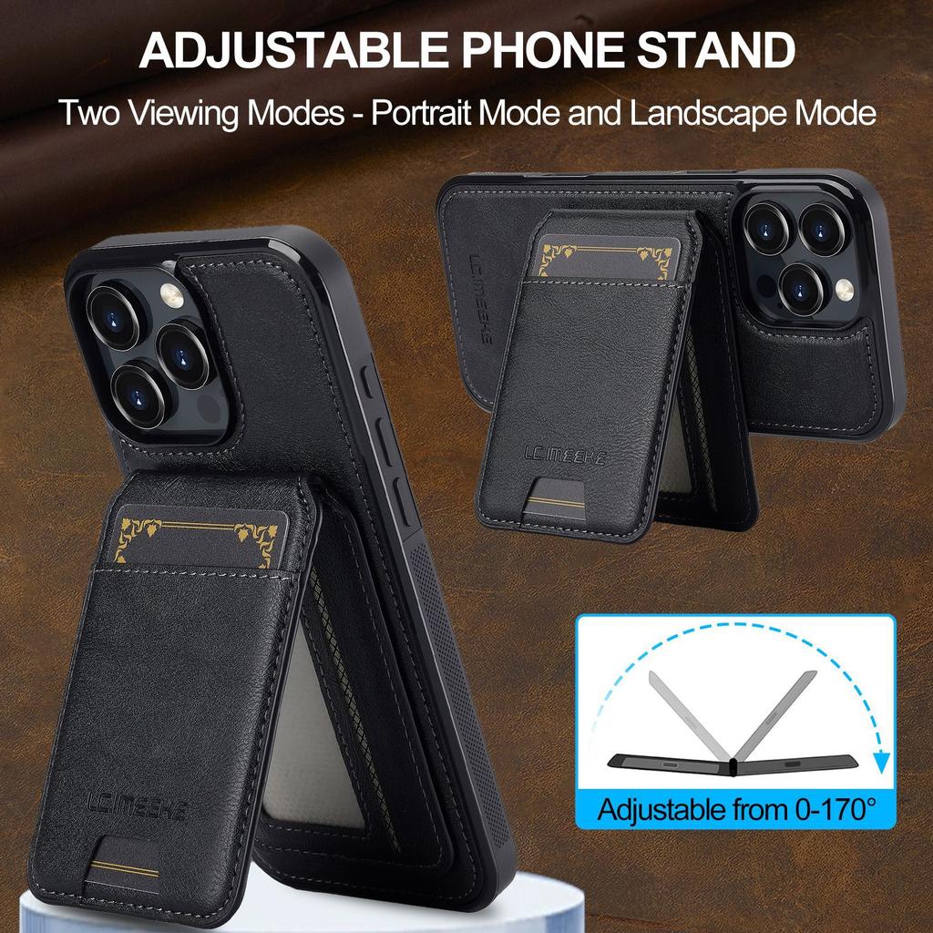 Compatible with iPhone 16 Pro magnetic card holder leather case, 15 Plus protective case, 14 Max, Apple 17 detachable phone case