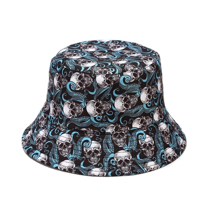New Skull Pattern Double-sided Bucket Hat Street Hip-hop Hip-hop Hat Sun Protection Hat