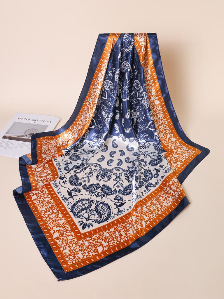 90*90cm Hair Scarf Women Fashion Designer Beautiful Flowers Foulard Soft Satin Shawl Kerchief Square Silk Scarfs Neck Headscarf