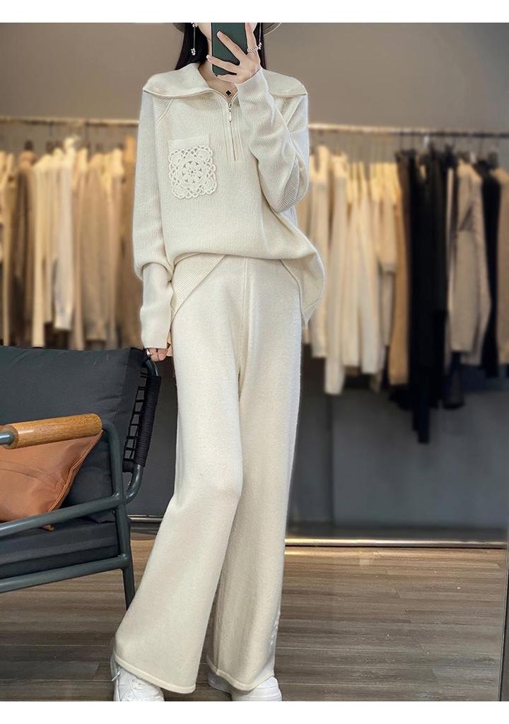 Women's Loose Cashmere Half-Patchwork Zipper Sweater - Autumn/Winter 23 Style