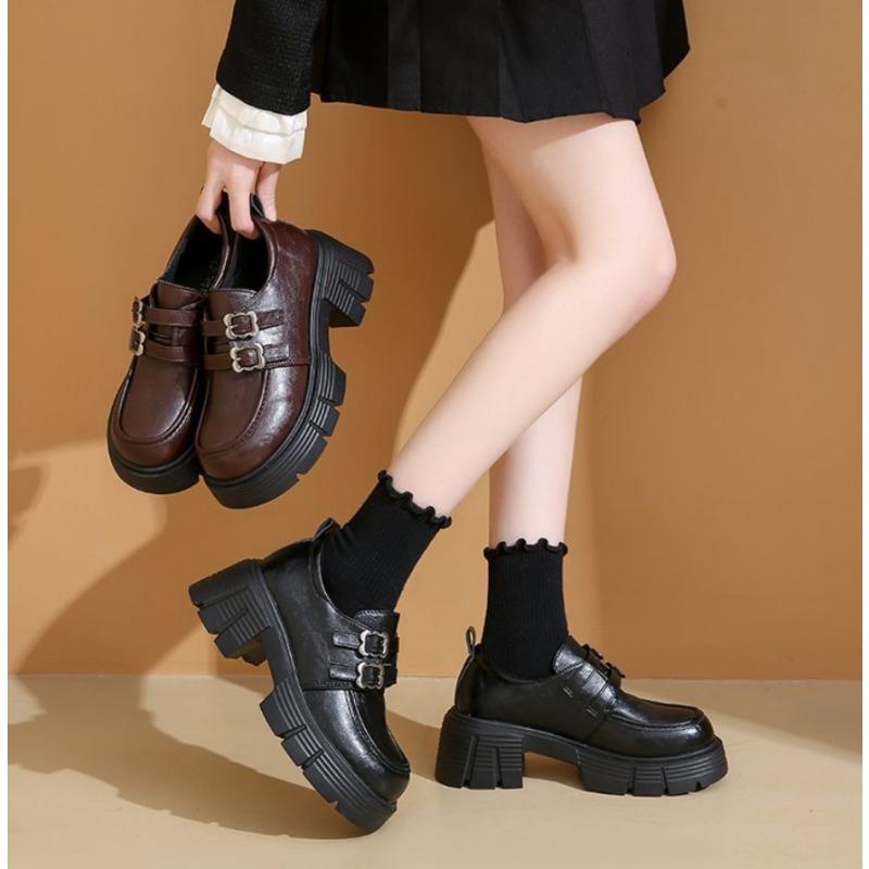 Fashion Women's High Heel Soft Leather Shoes Spring Thick Bottom Platform Mary Jane Shoes Retro Japanese Jk Uniform Lolita Shoes Women