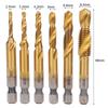 6Pcs HSS Tap Drill Bits Set High Speed Steel Titanium Coated Hex Shank Thread Hand Tool M3‑M10