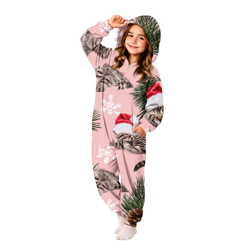 Børne Juleprint Flanel Bodystocking Loungewear Sæt til Småbørn Ferie Hyggelig Outfit