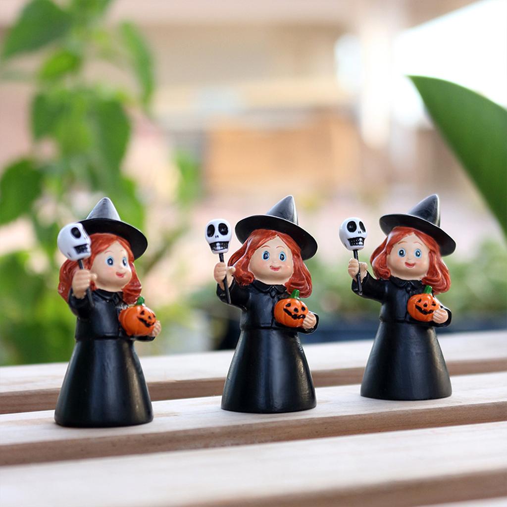 3pcs Witch Statue Halloween Decorations Desktop Home Decor Magic Wizard Figurine Witchcraft Sculpture for Halloween Party